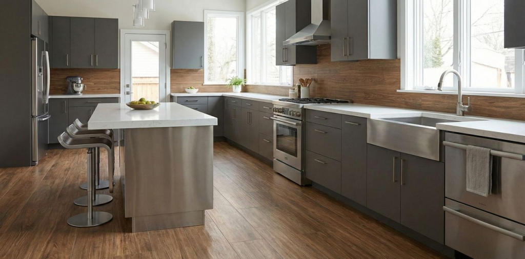 Уральский гранит Idalgo Wood Classic в интерьере кухни