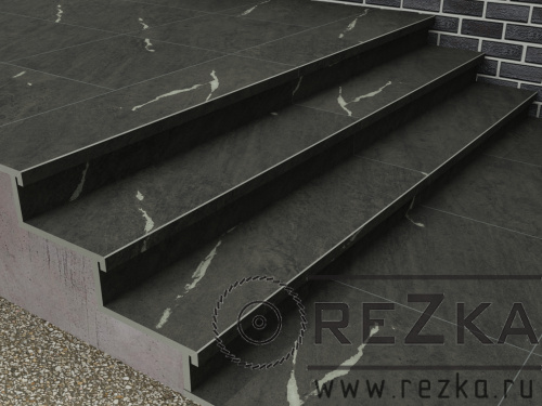 Уличная ступень Forte dei marmi Rock Venaria Black 1200х330*20 мм (120х33х2 см) с капиносом
